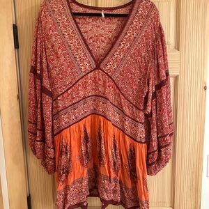 Free People Bohemian Paisley V-Neck Tunic/Dress